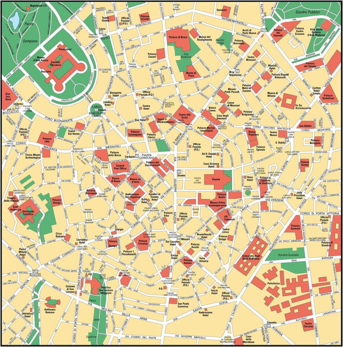milan itali pusat bandar peta